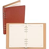PATIKIL 6 Ring Binder Cover, A5 Leather Notebook Binder Mini Refillable Loose Leaf Personal Planner with 80 Sheets Paper, Brown