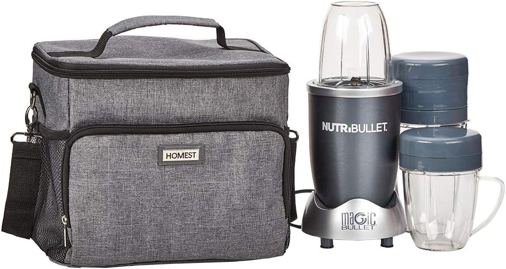 HOMEST Large Personal Blender Travel Bag with Custom Main Compartment, Carrying Case with Accessory Pockets Compatible with Nutribullet, Grey (Patent Pending)