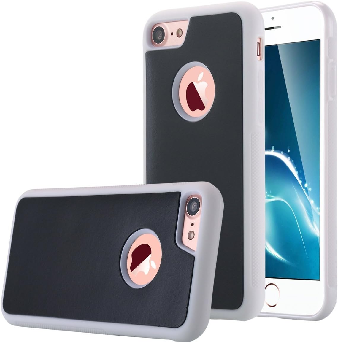 Accessory Crunch Anti-Gravity Selfie Case for iPhone 7, Nano Suction Stick to Glass, Tile, Car GPS, Most Smooth Surface - Black on White