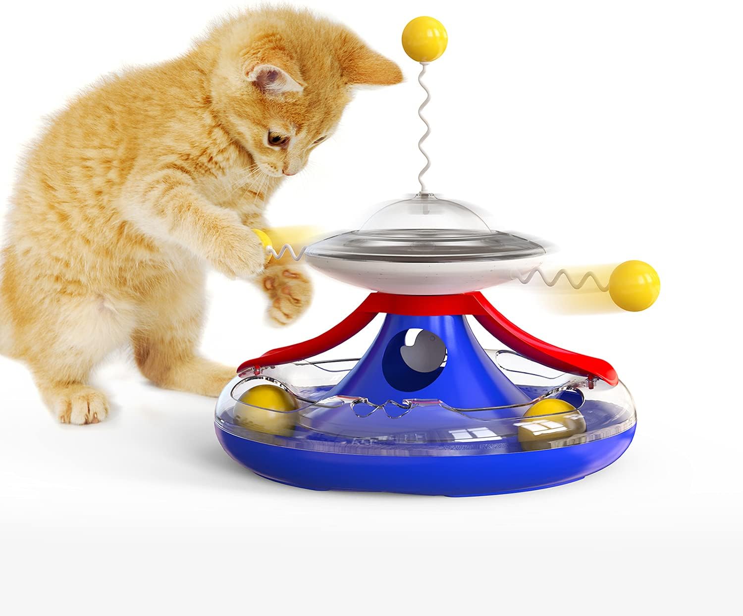 Pet Food Dispenser for Cat&Dog Slow Feeder Turntable Toy, Puzzle Pet Toys Dispensing Food Canister Indoor&Outdoor Cats Dogs Exercise Puzzle Interactive Toys,Pet Slow Feeder Turntable Toy (Blue)