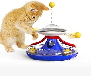 Pet Food Dispenser for Cat&Dog Slow Feeder Turntable Toy, Puzzle Pet Toys Dispensing Food Canister Indoor&Outdoor Cats Dogs Exercise Puzzle Interactive Toys,Pet Slow Feeder Turntable Toy (Blue)