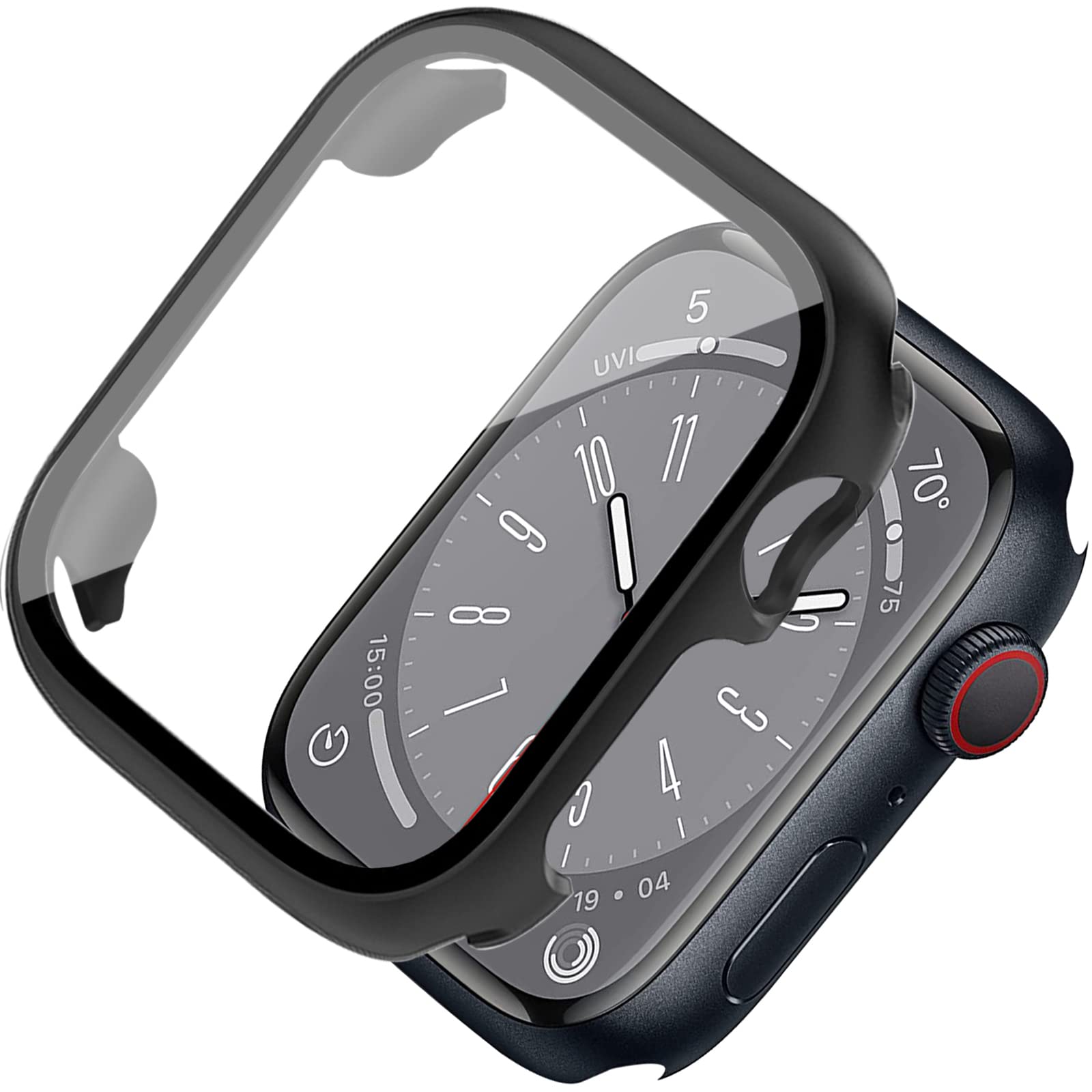 Miimall Case Compatible with Apple Watch Series 9/8/7 41mm Tempered Glass Screen Protector, Ultra-Thin Hard PC Shockproof All-Around Bumper Shell Protective Cover for Apple Watch 41mm-Black