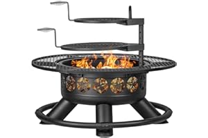 Verdeluxe 47 Inch Outdoor Fire Pit with 2 Grills, Extra Large BBQ Firepits for Outside, Metal Round Fire pits with Lid&Fire Poker,3 in 1 Wood Burning Outdoor Fireplaces for Backyard,Patio,Bonfire