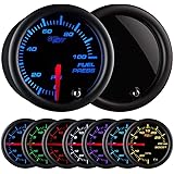 GlowShift Tinted 7 Color 100 PSI Fuel Pressure Gauge Kit - Includes Electronic Sensor - Black Dial - Smoked Lens - For Car & 