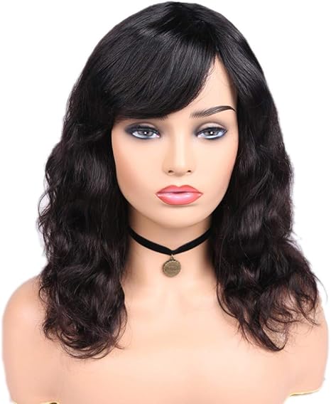 Amazon Co Jp Abcdesun 前髪の自然な黒い色のms密度の毛のかつらのための毛の 自然な波の 人間のかつら ホビー