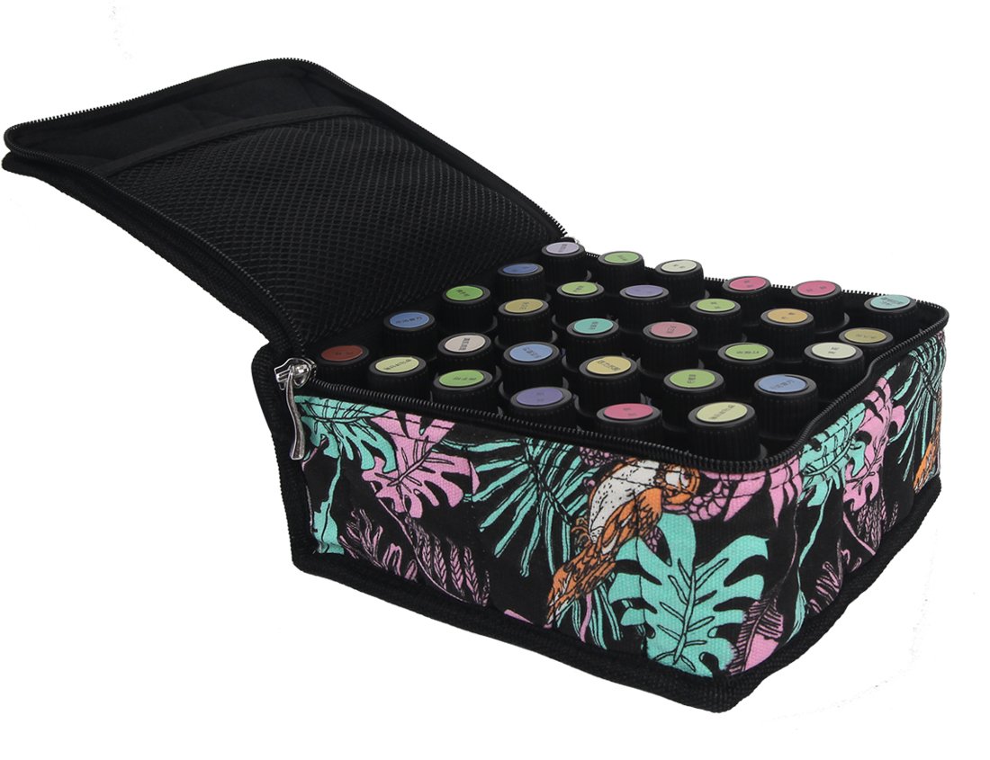 Essential Oils Storage - pureGLO 30 Bottle Essential Oil Carrying Case - Essential Oil Organizer Bag Travel Carrier Holds 5ml, 10ml, 15ml Vials - Holder for Young Living & Doterra Containers Floral
