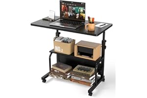 QZMDSM Portable Rolling Desk on Wheels Adjustable Height Desks for Small Spaces, 32" Computer Desk with Storage Shelves for Home Office Black