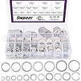 Swpeet 470Pcs Automotive Metric Oil Drain Plug Gasket Aluminum Flat Washer Assortment Kit, Including 18 Different Sizes - M6 M8 M10 M12 M14 M16 M18 M22 M24
