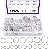 Swpeet 470Pcs Automotive Metric Oil Drain Plug Gasket Aluminum Flat Washer Assortment Kit, Including 18 Different Sizes - M6 