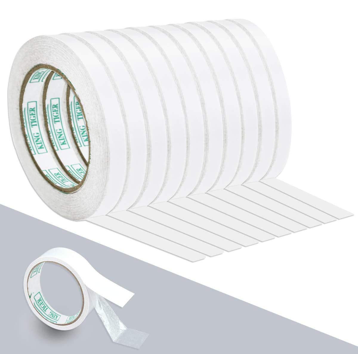 UPlama 10 Rolls 0.35" x 328 Yards (32.8 Yards x 10 Rolls) Double-Sided Tape,Adhesive Sticky Tapes for Office,Stationery,Arts and Crafts,Scrapbooking,Card Making,Paper Backing,Gift Wrapping