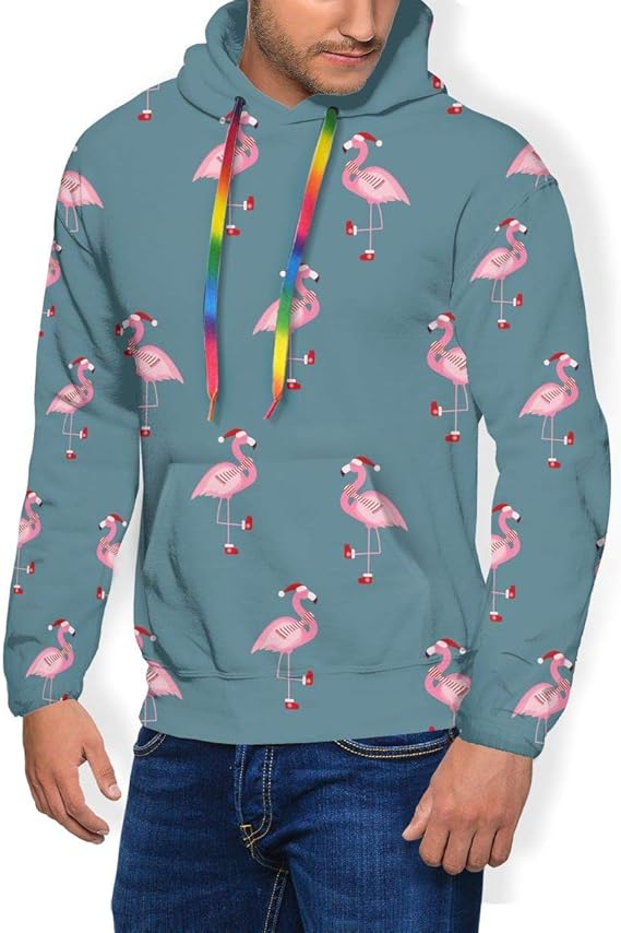 Amazon.com: Cute Pink Flamingo Christmas Hoodies Men Kangaroo Pocket Sweatshirts Tshirt Sweater 
