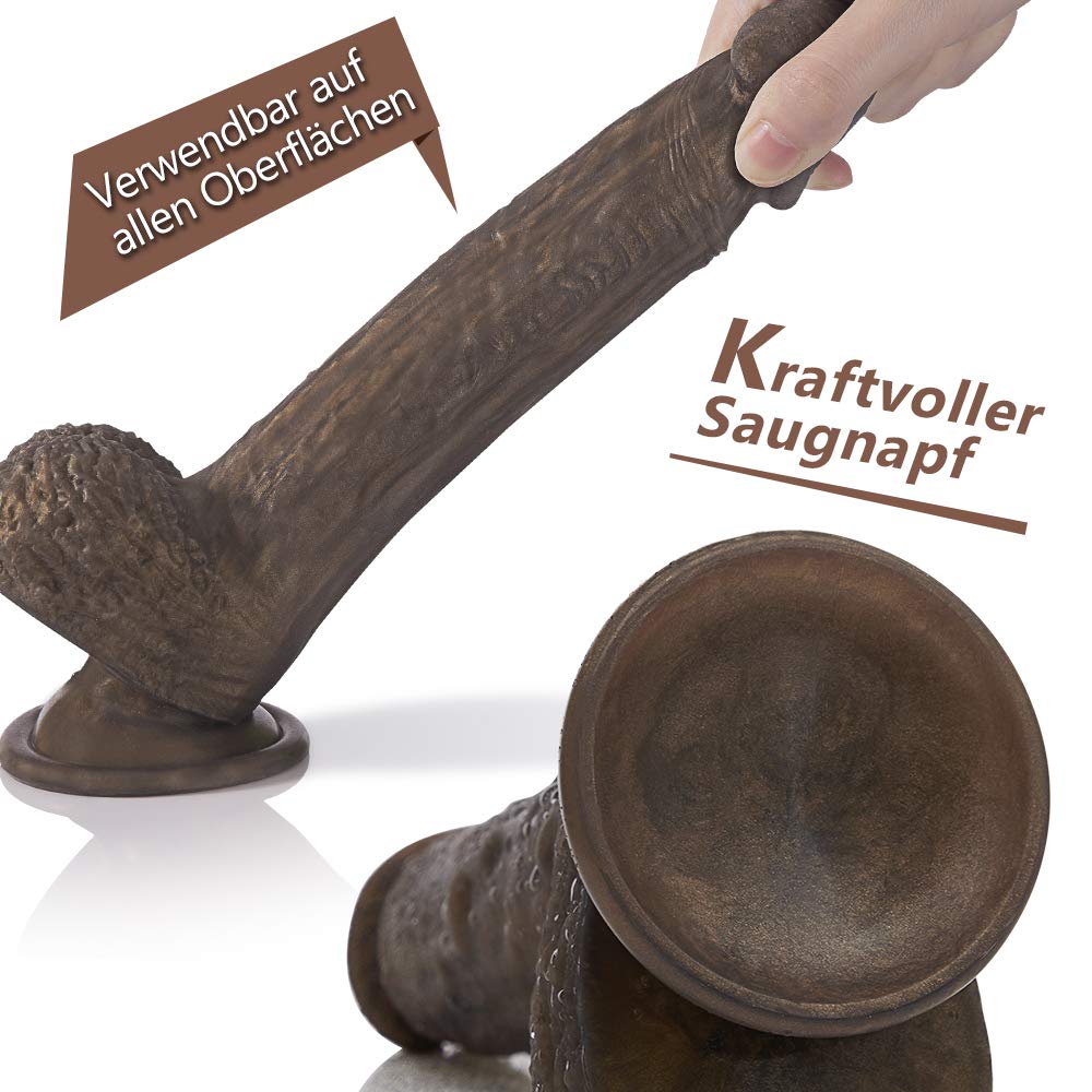 Fondlove Dildo Realistisch Sexspielzeug für Frauen Real Dong Penis Didlo mit Saugnapf Silikon Kupfer Golden Analdildo