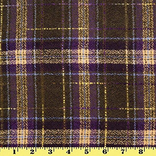 Wool Plaid Fabric by The Yard Olive w/Purple & Yellow Stripes (Winter Coat)
