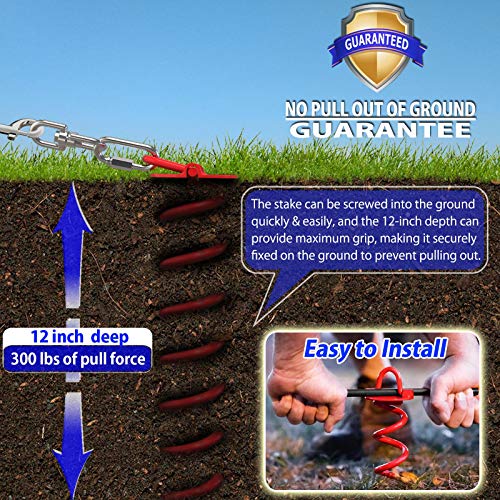 Dog Tie Out Cable and Stake 360° No Tangle Spiral Dog Yard Stake and