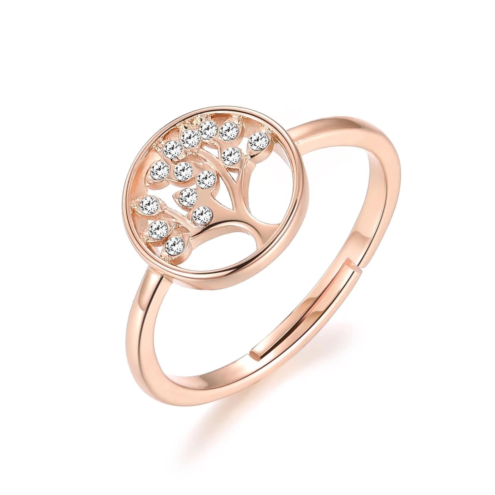 Philip Jones Rose Gold Plated Adjustable Tree of Life Ring Created with Zircondia® Crystals