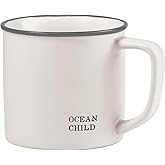 Boho Coffee Mug, Ocean Child, White Stoneware, Beach Lover Gifts, 16 Ounces
