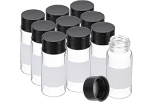 PATIKIL 10pcs 10ml Small Clear Glass Vials with Black Screw Cap, Borosilicate Glass Sample Bottles with Writing Label for Sol