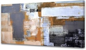 A61850 Modern Giclee Canvas Prints Picture Wall Art Abstract Brown Grey Framed Paintings for Bedroom Living Room Office Home Decoration Modern Artwork Wall Decor Ready to Hang 20x40 inch