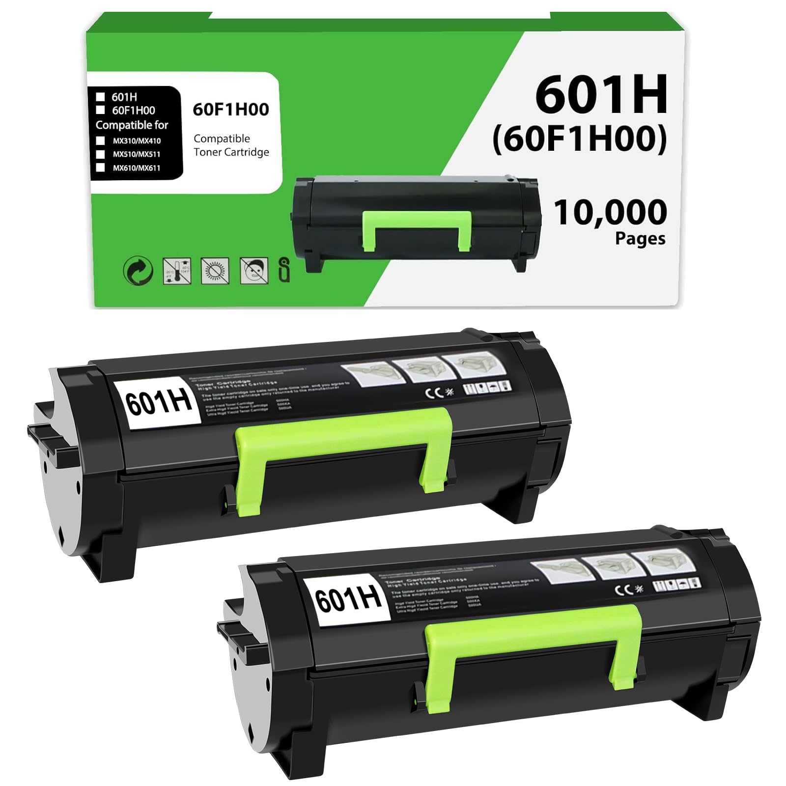 Photo 1 of 601H Toner Cartridge Compatible for Lexmark MX310dn Toner 601H 60F1H00 for MX310dn MX611de MX611dhe MX610de MX511de MX410de MX511dhe MX510de MX511dte MX611dte MX611dfe Printer (10,000 Pages, 2 Pack)