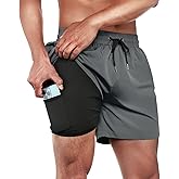 BRISIRA Mens Swim Trunks Swim Shorts Quick Dry 5 inch Inseam Beach Shorts with Compression Liner and Zipper Pocket