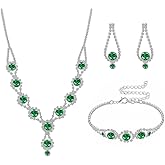 IXNEOP Crystal Jewelry Set for Wedding Prom Party Bridal Crystal Necklace Earrings Bracelet Set Bridal Wedding Elegant Floral Jewelry Set for Women/Brides/Bridesmaids ﻿