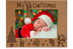 KATE POSH My 1st Christmas Picture Frame, My First, Baby's 1st Christmas, New Baby, Santa & Me Engraved Natural Wood Photo Frame (5x7-Horizontal - Classic)