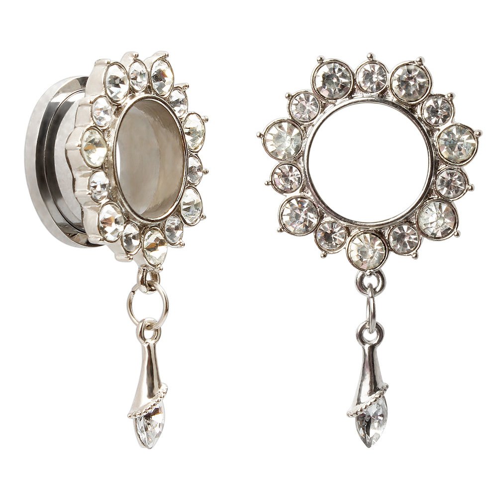 KUBOOZ Ear Piercings Plugs Tunnels Jewelry Gemmed Flower Drop Eyelets Stainless Steel Flare Screw Back Plugs Gauges 00g