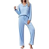 Ekouaer Pajama Sets Women Classic Long Sleeve Button Down Sleepwear Soft Pjs Lounge Sets