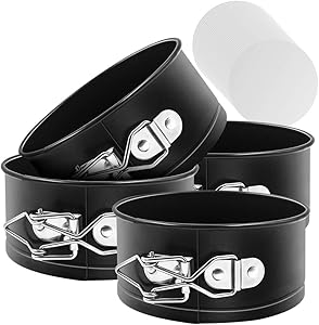 Springform Pan Set, MASSUGAR 4-Inch Mini Cake Pan 4 Pack Cheesecake Pan with 50 Pcs Parchment Paper Liners, Nonstick Leakproof Springform Pan for Mini Cheesecakes Pizzas and Quiches