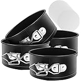 MASSUGAR Springform Pan Set, 4-Inch Mini Cake Pan 4 Pack with 50 Pcs Parchment Paper Liners, Nonstick Leakproof for Mini Chee