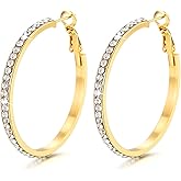 Silver Rhinestone Hoop Earrings for Women Sparkly Large Hoop Earrings Trendy Silver 50mm Rhinestone Hoops Wedding Party Prom Jewelry Accessories Gifts for Her