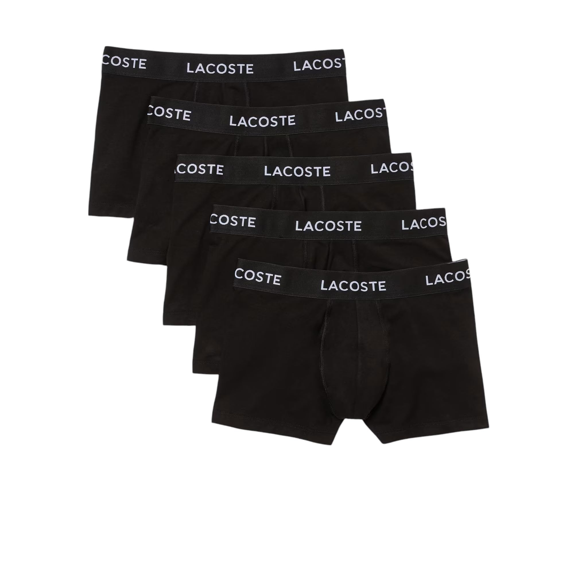 Photo 1 of Lacoste Men's Cotton Stretch Essentials Trunks, 5-pack, Black With Black Waistbands (New), Large