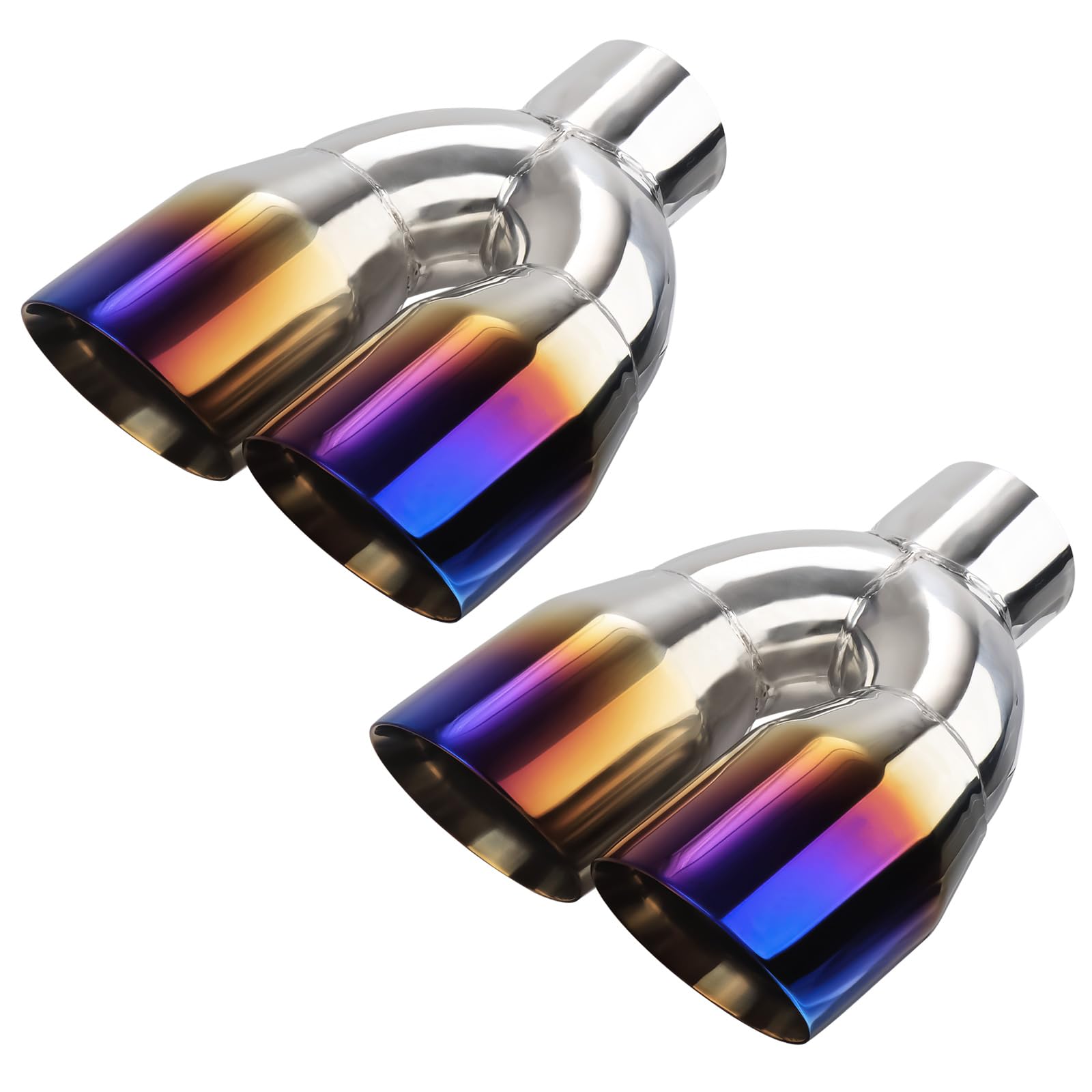 Photo 1 of LCGP Dual Exhaust Tip 2.5 inch Inlet 3.5 inch Outlet Universal Car Stainless Steel Angle Cut 2-Packs PVD Blue Tailpipe(left and right)
