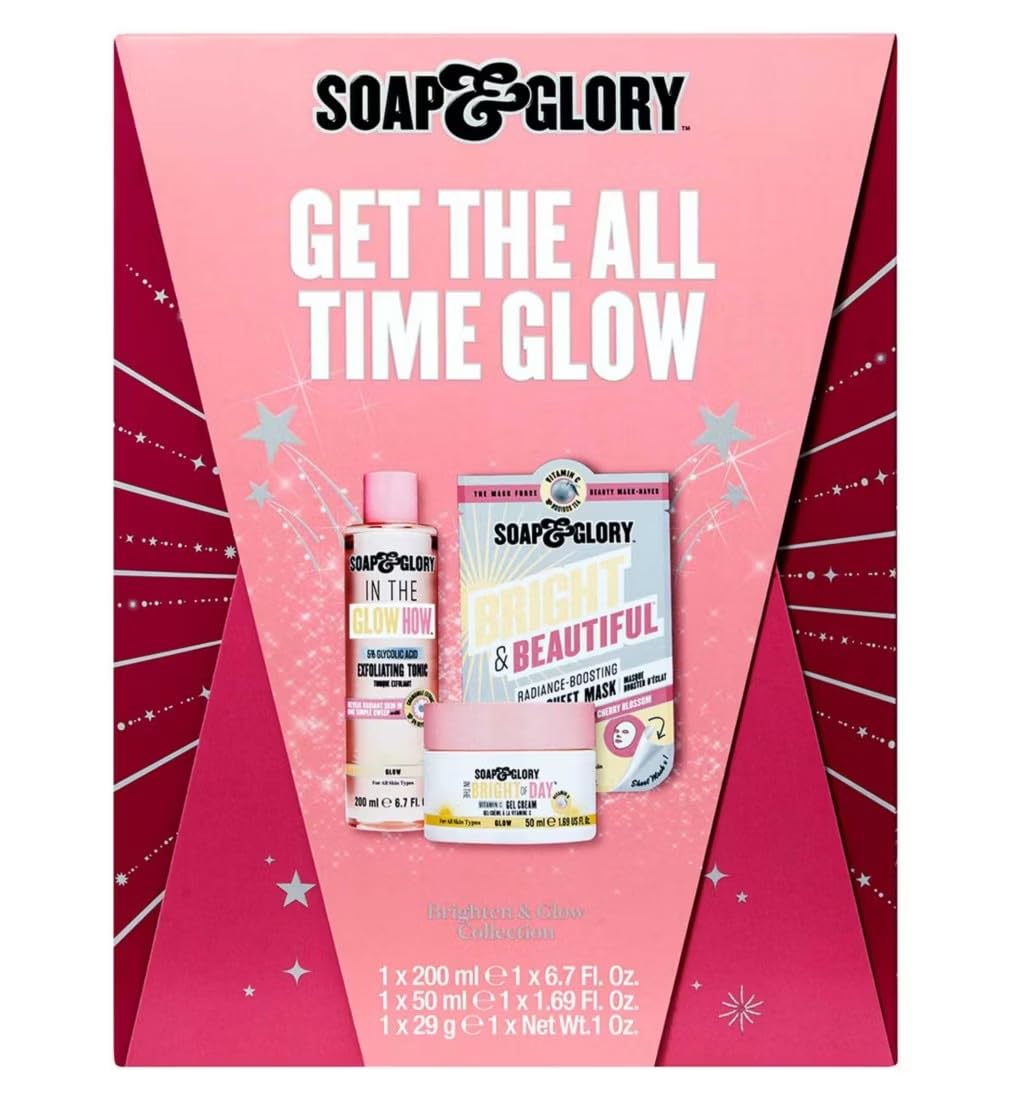 Soap Glory Get the All Time Glow Skincare Trio Gift Set | Moisturizing Smooth Skin | Brightening Skin mask | 3 ITEMS | GLOW your SKIN |