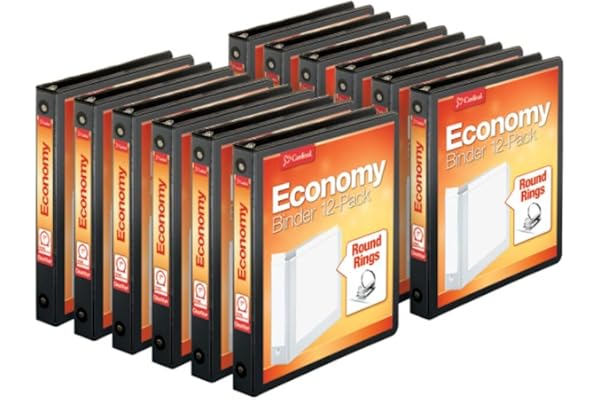Cardinal Binders, Economy Value ClearVue, 1-Inch Round Ring, 225-Sheet Capacity, Black, Non-Stick Covers, 2 Pockets, Case of