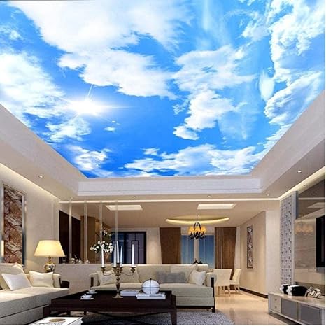 Amazon Bosakp カスタム大天井壁画壁紙モダンなシンプルな青空と白い雲フレスコリビングルームホテルの壁紙 100x50cm 壁紙