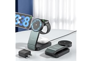 ENERGYCELL 3-in-1 Wireless Charging Station for Apple Devices, Qi2 Certified 15W Charger Stand, Magnetic Foldable Fast Charger for iPhone 16/15/15 Pro/14/13/12, Apple Watch, AirPods (Qi2-Black, 15W Qi2)