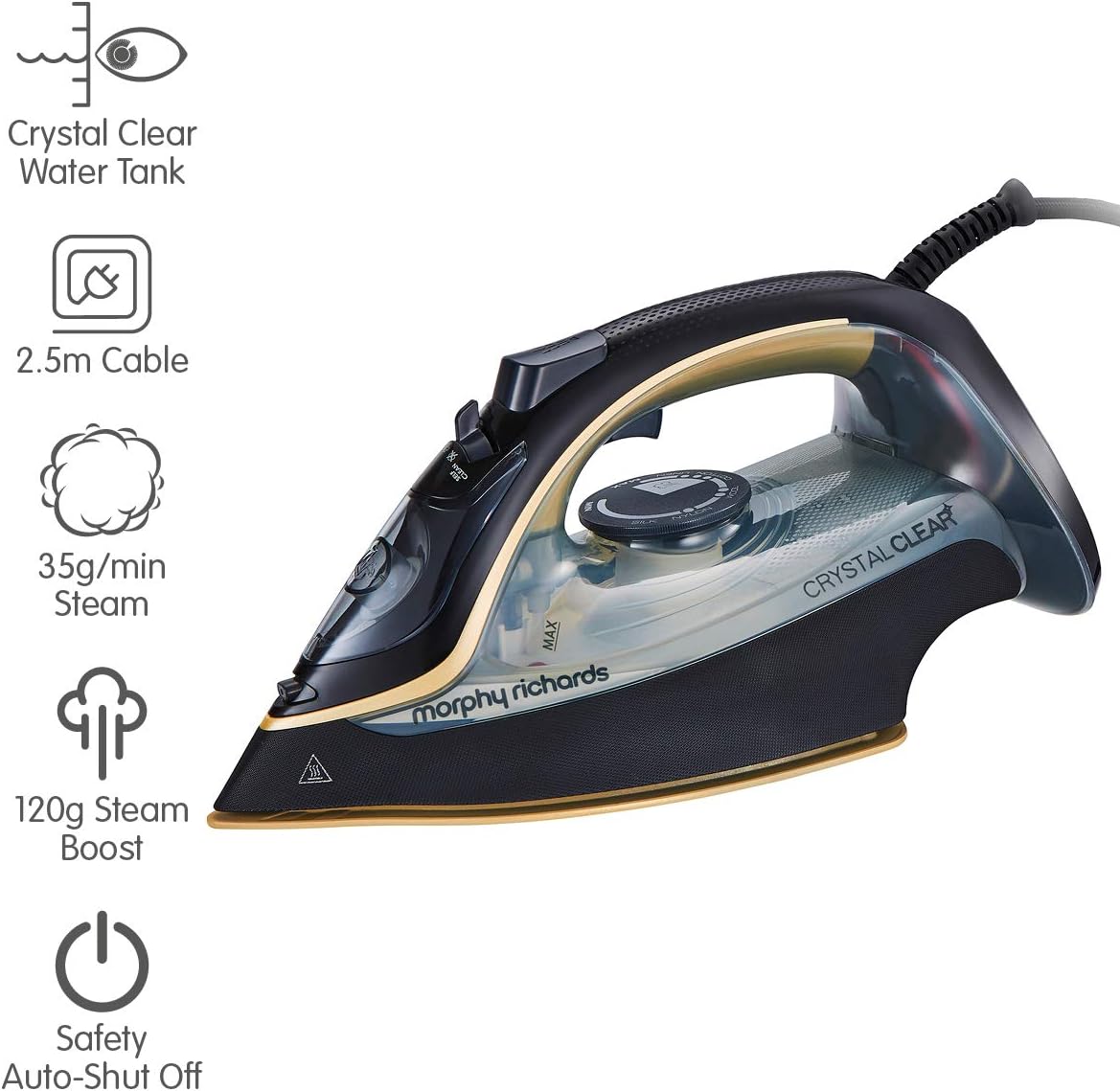 Morphy Richards 300302 Steam Iron Crystal Clear Water Tank, 2400 W, Gold - Image 3