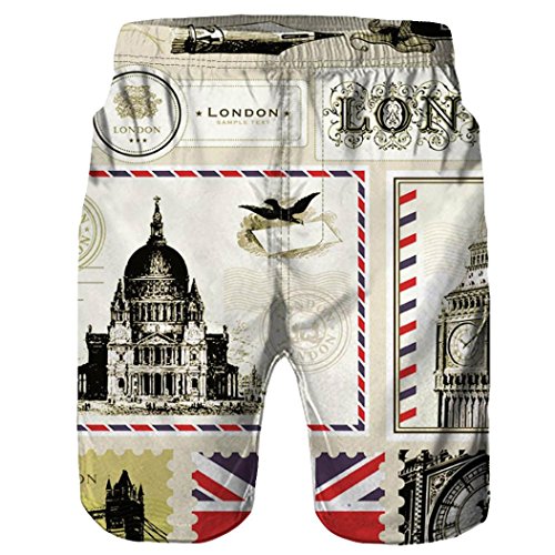 Click Here to See More Images RAISINGTOP Men Beach Boardshorts Flag Casual 3D Printed Beach Work Short Trouser Shorts Pants Loose Fit Relaxed (White, M)