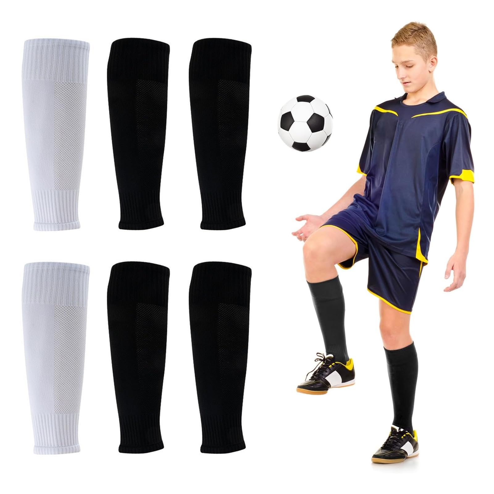 SSKHE 3 Pairs Football Sock Sleeve,Team Leg Sock,Soccer Shin Guards Sleeves, Black and White Sock Sleeves, Sleeve Cut Socks for Football Running Training Beginner