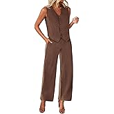 KIRUNDO Womens Two Piece Outfits Summer Fashion Button V Neck Crop Vest Blazer and Wide Leg Pants Suit Matching Sets