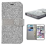 Iphone 7 Plus Wallet Case, 3D Bling Jelly Rhinestone PU Leather Flip Protective Cover Case with Magnetic Button Card Slot Function for Apple Iphone 7 Plus 5.5 Inch (Silver)