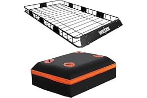 WEIZE Heavy Duty 64"x 39" Roof Rack, Rooftop Cargo Carrier Basket with Waterproof Bag, Tie Down Strap & Net, Car Top Luggage Holder for SUV, 200lb Capacity, Steel Construction