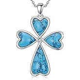 PEIMKO 925 Sterling Silver Genuine Turquoise Cross Pendant Necklace Vintage Boho Victorian Style Jewelry Gifts for Women Mothers