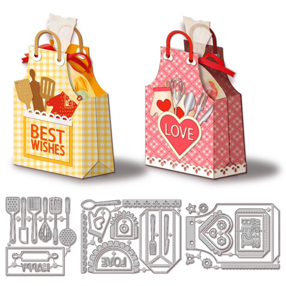 GLOBLELAND 3D Apron Snack Bag Cutting Dies Cooker Die Cuts Love Heart Template Stencil for Card Making Decoration DIY Scrapbooking Album Craft Decor — image 1