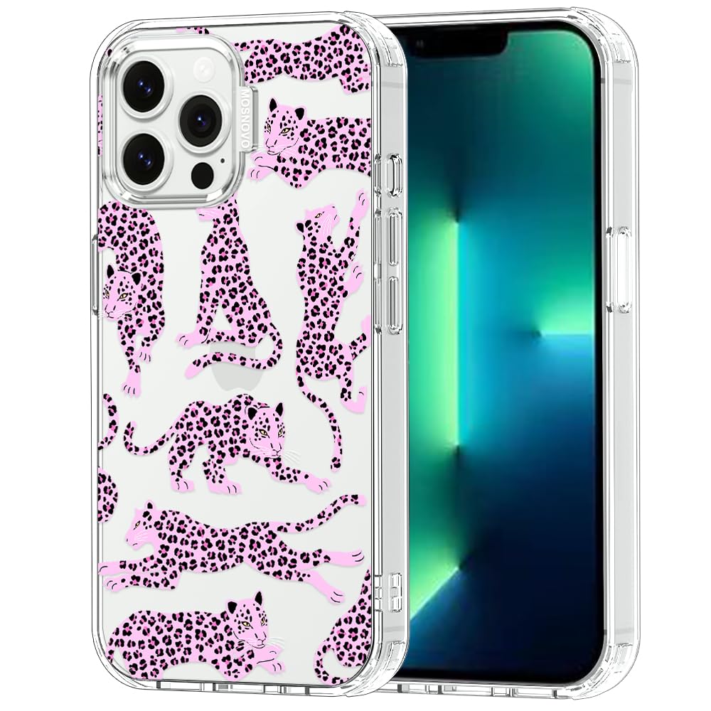 MOSNOVO Case for iPhone 13 Pro Max, [Buffertech 6.6ft Military-Grade Drop Protection] [Anti Peel Off Tech] Clear TPU Bumper Phone Case Cover Design - Pink Leopard — image 1