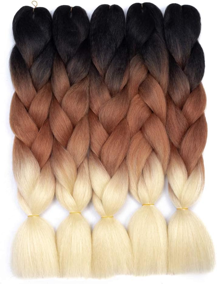 Ombre Braiding Hair Kanekalon Synthetic Braiding Hair Extensions (Black-Brown-Blonde) 5pcs/lot 24inch Jumbo Braiding Hair