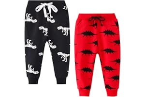 GLEAMING GRAIN Little Boys Jogger Pants Toddler Boys' Drawstring Elastic Waist Cotton Casual Sweatpants 1PC/ 2 PCS Set