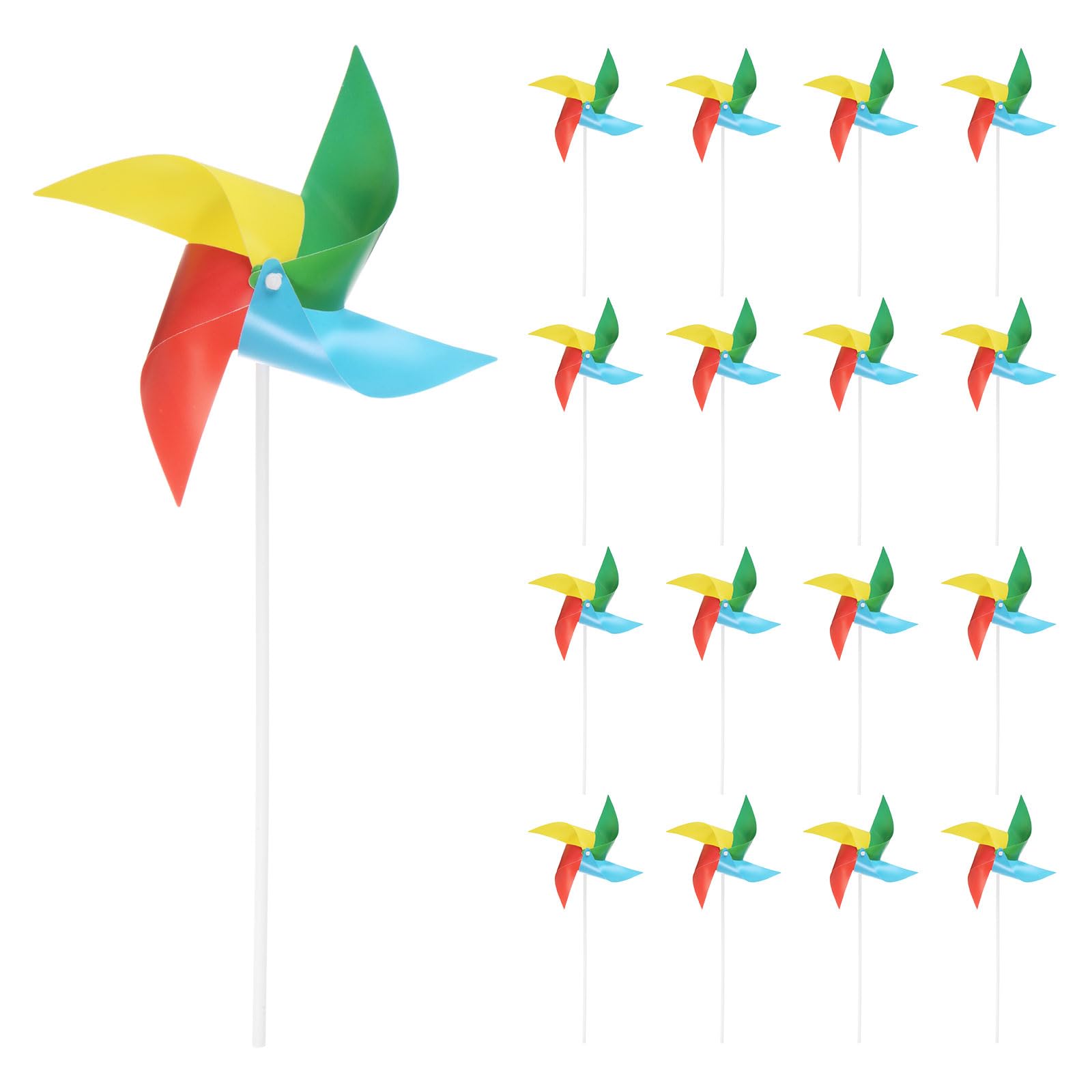 sourcing map 25pcs Windmills for the Yard Garden 15" x 7.5" 4 Leaves Pinwheels Wind Mills Spinners Windproof Waterproof Bird Devices with Stakes for Patio Decor, Iridescent
