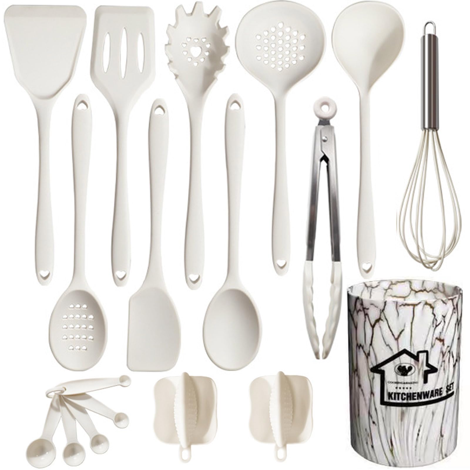 UXIYI Silicone Utensil Set Kitchen Utensils, 18pcs Cooking Utensils Set, Including Turner Spatula Tong Spoon Non-Stick Heat Resistant Cooking Gadgets,White